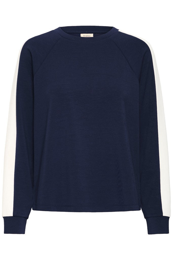 Fransa Aurora Sweatshirt Navy With White Contrast