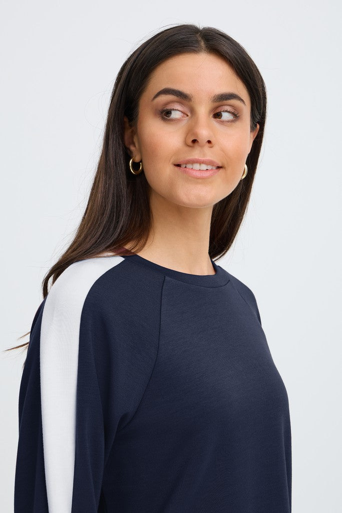 Fransa Aurora Sweatshirt Navy With White Contrast