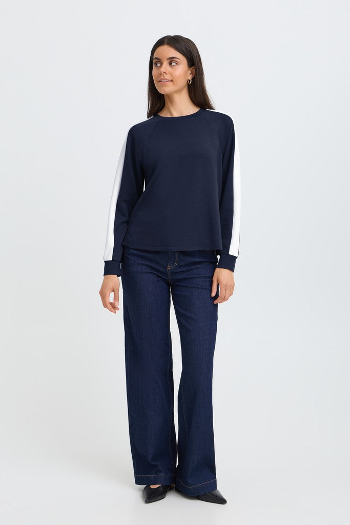 Fransa Aurora Sweatshirt Navy With White Contrast