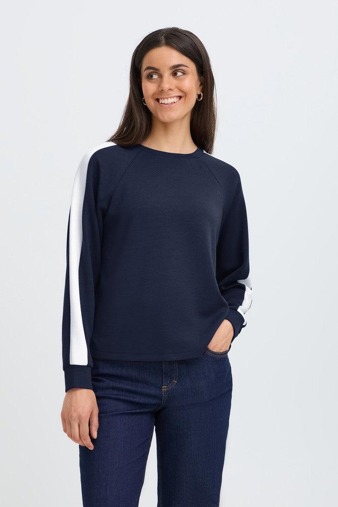 Fransa Aurora Sweatshirt Navy With White Contrast