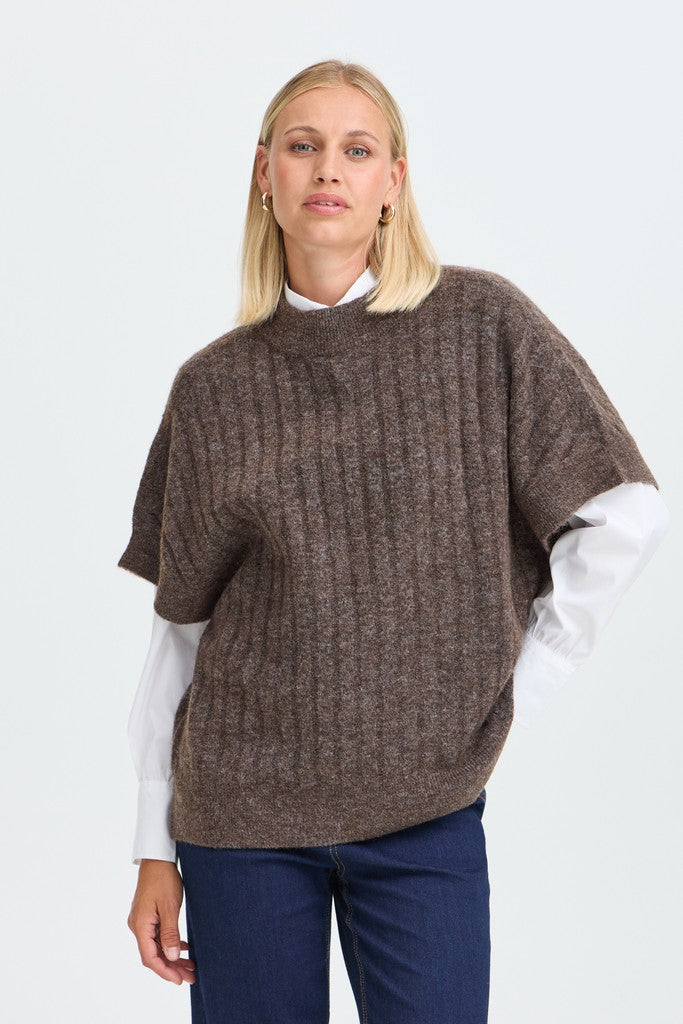 Fransa Sanny Waistcoat Hot Fudge Melange