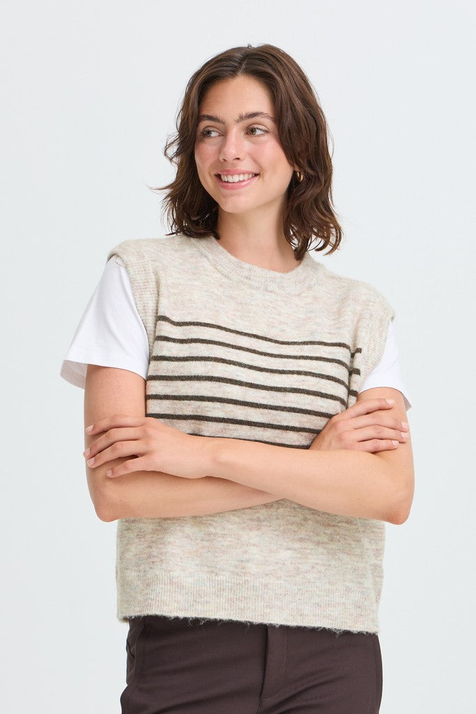 Fransa Sanny Waistcoat Oatmeal Melange Stripe Mix