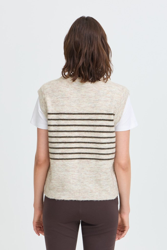 Fransa Sanny Waistcoat Oatmeal Melange Stripe Mix