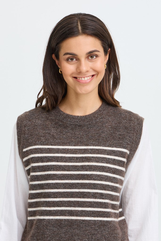 Fransa Sanny Waistcoat Hot Fudge Stripe Mix