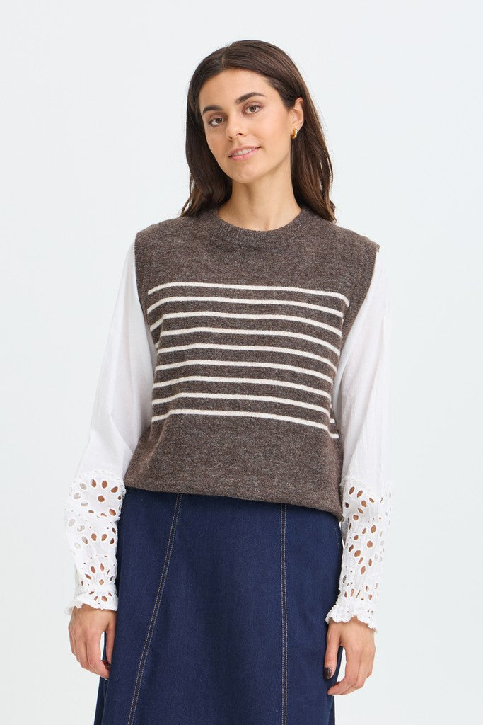Fransa Sanny Waistcoat Hot Fudge Stripe Mix