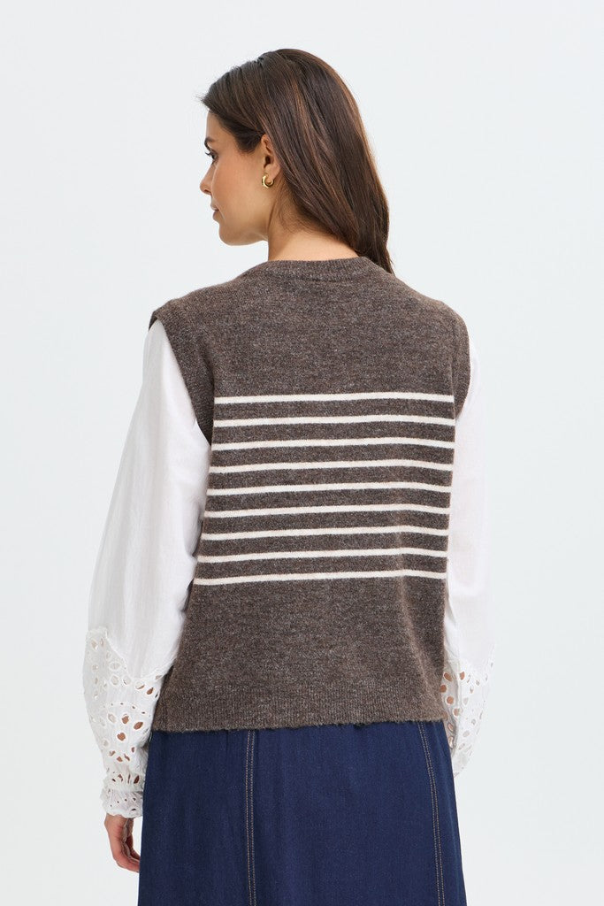 Fransa Sanny Waistcoat Hot Fudge Stripe Mix