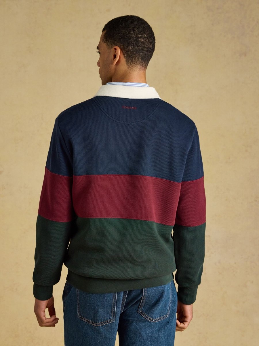 French Rib Long Sleeve Rugby Sweatshirt - Green & Navy - RUTHERFORD & Co