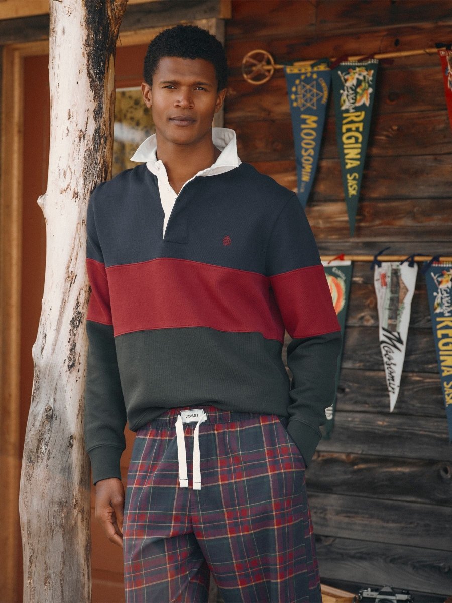 French Rib Long Sleeve Rugby Sweatshirt - Green & Navy - RUTHERFORD & Co