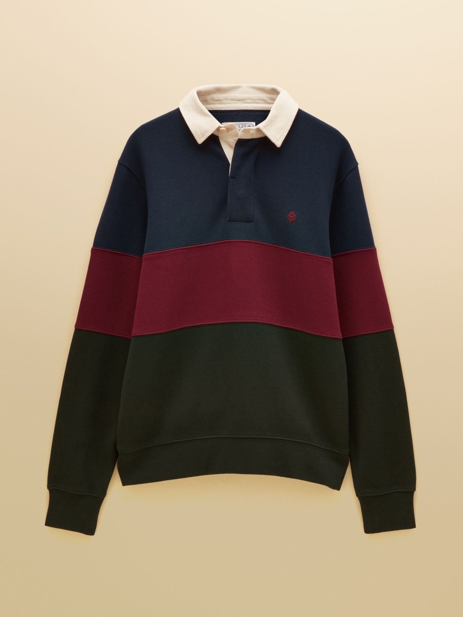 French Rib Long Sleeve Rugby Sweatshirt - Green & Navy - RUTHERFORD & Co