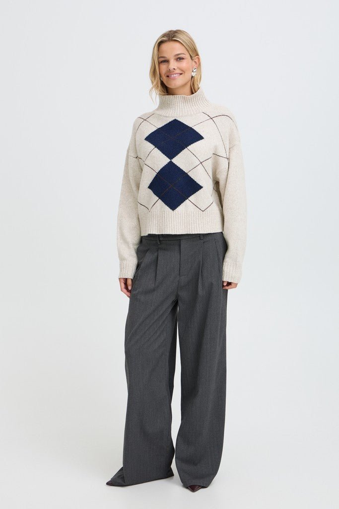 FRGIGI PU 4 Jumper - Oatmeal Melange Check - RUTHERFORD & Co