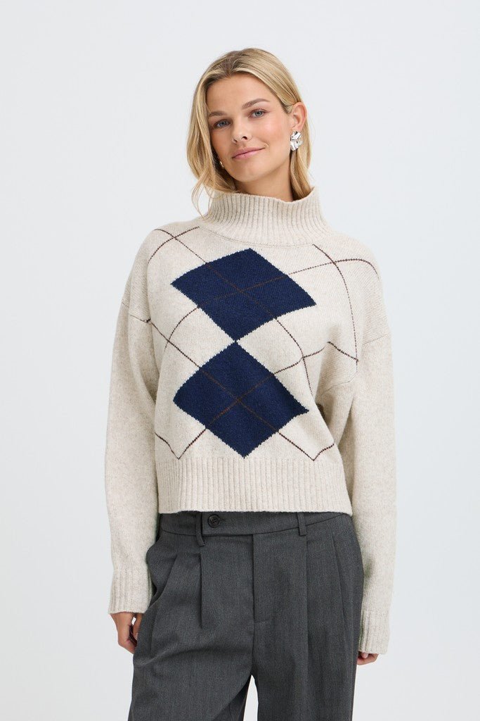FRGIGI PU 4 Jumper - Oatmeal Melange Check - RUTHERFORD & Co