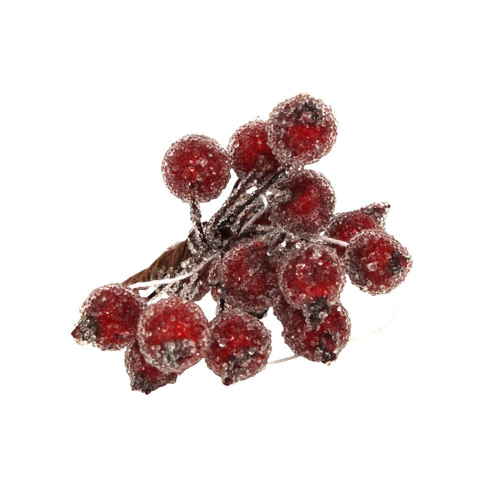 Frosted Red Holly Berry Bunch Pick (7cm) - RUTHERFORD & Co