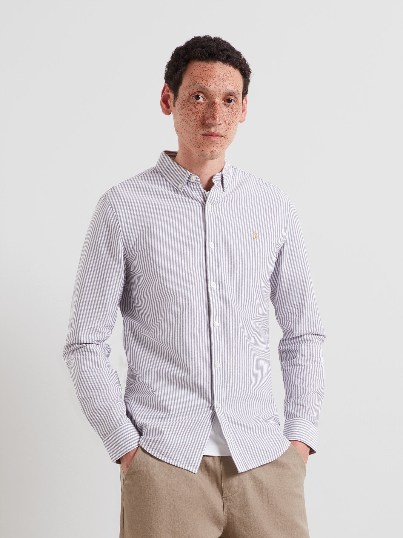 Brewer Striped Oxford Shirt In Deep Purple