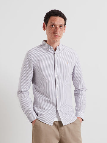 Brewer Striped Oxford Shirt In Deep Purple