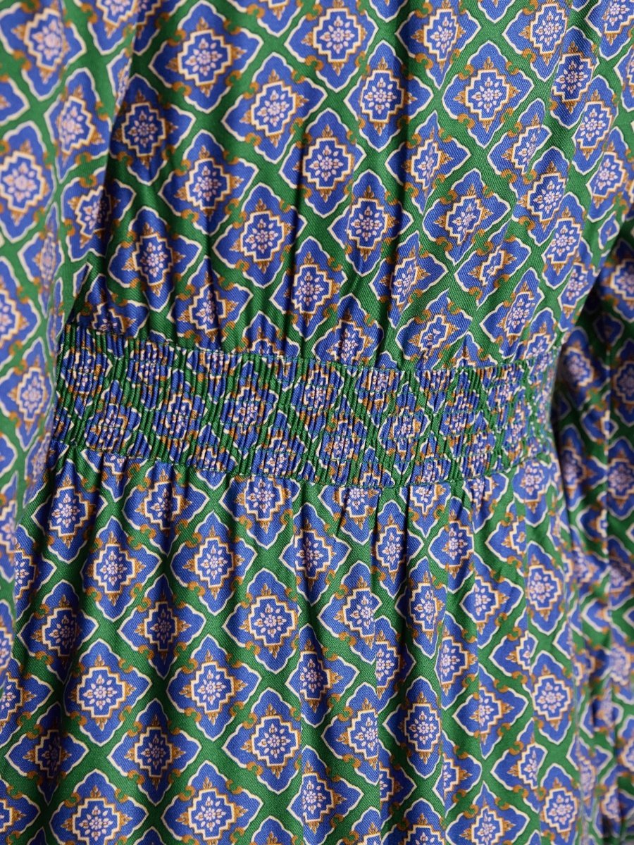 Gabriella Blue & Green Geo Print Midi Dress - RUTHERFORD & Co