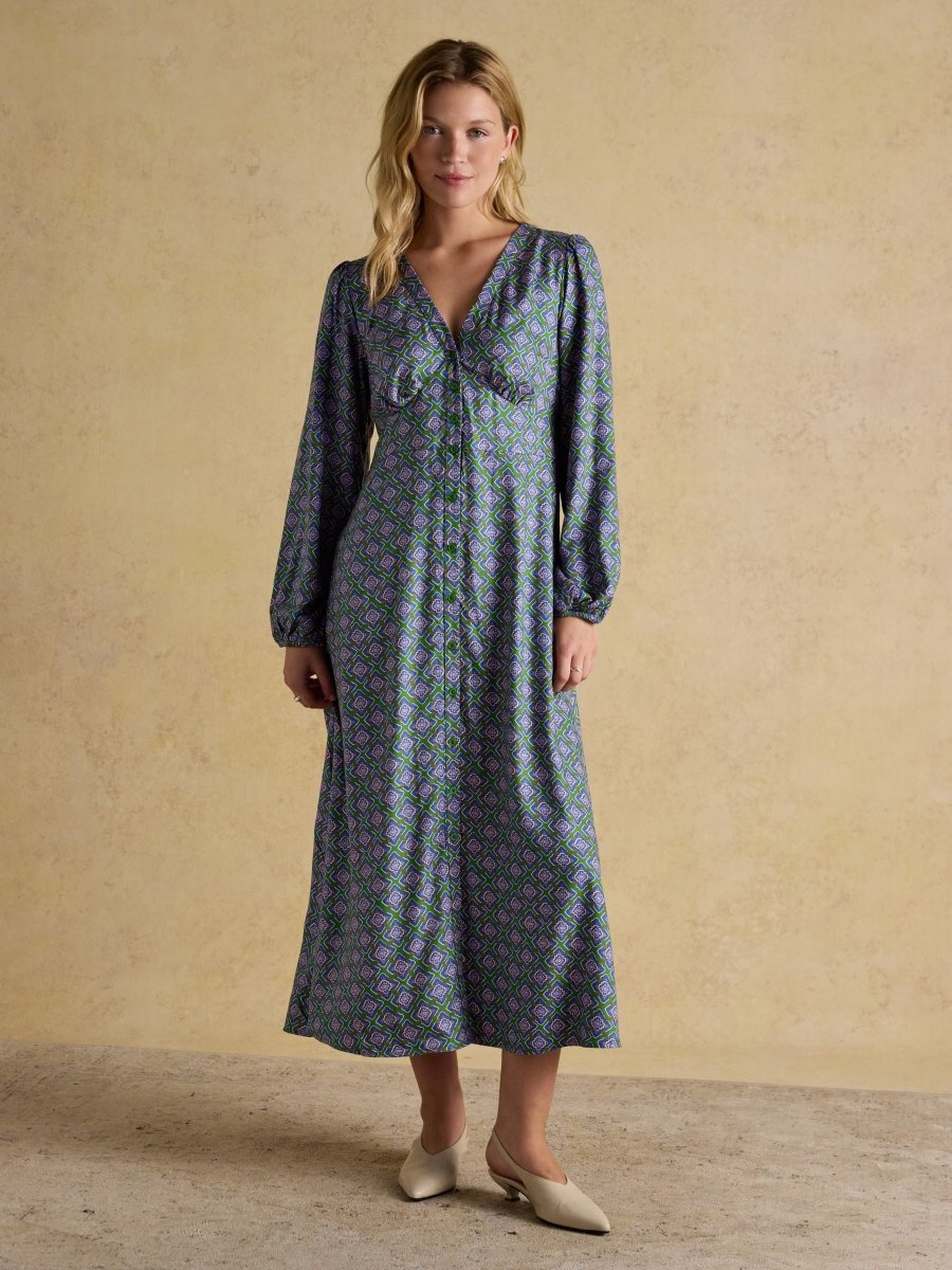 Gabriella Blue & Green Geo Print Midi Dress - RUTHERFORD & Co