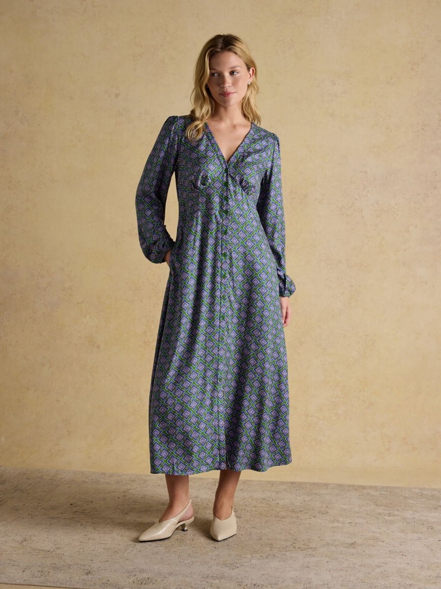 Gabriella Blue & Green Geo Print Midi Dress - RUTHERFORD & Co