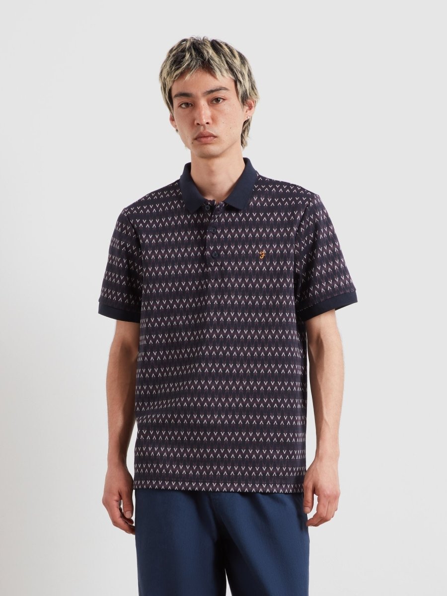 Galen Jacquard Polo Shirt In True Navy - RUTHERFORD & Co