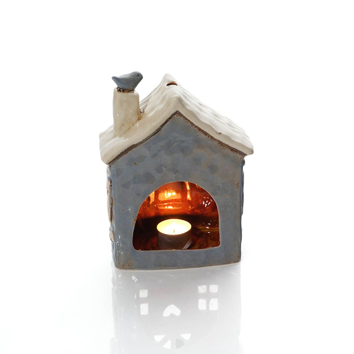 Garden Birds Stoneware Cornflower Blue House Candle Holder - RUTHERFORD & Co