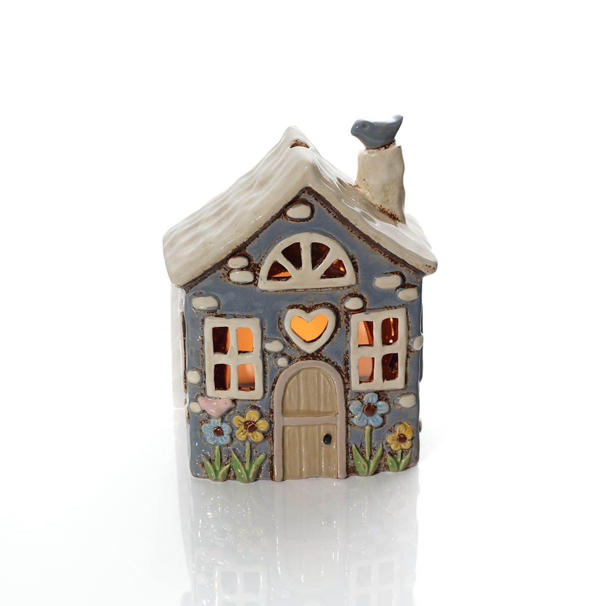 Garden Birds Stoneware Cornflower Blue House Candle Holder - RUTHERFORD & Co