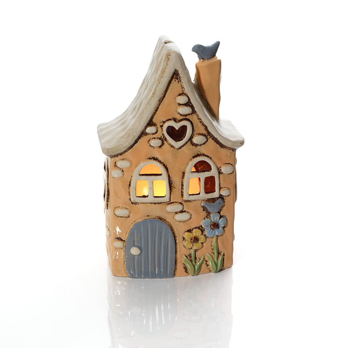 Garden Birds Stoneware Ochre House Candle Holder - RUTHERFORD & Co