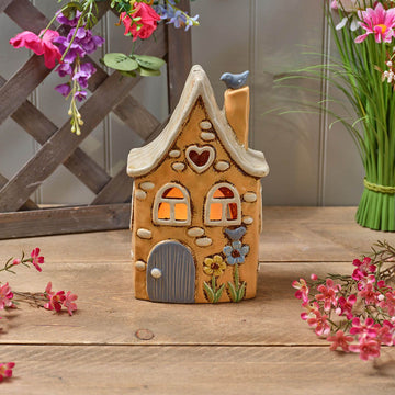 Garden Birds Stoneware Ochre House Candle Holder - RUTHERFORD & Co