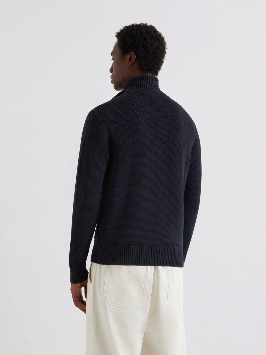 Geller Zipped Cardigan In True Navy - RUTHERFORD & Co