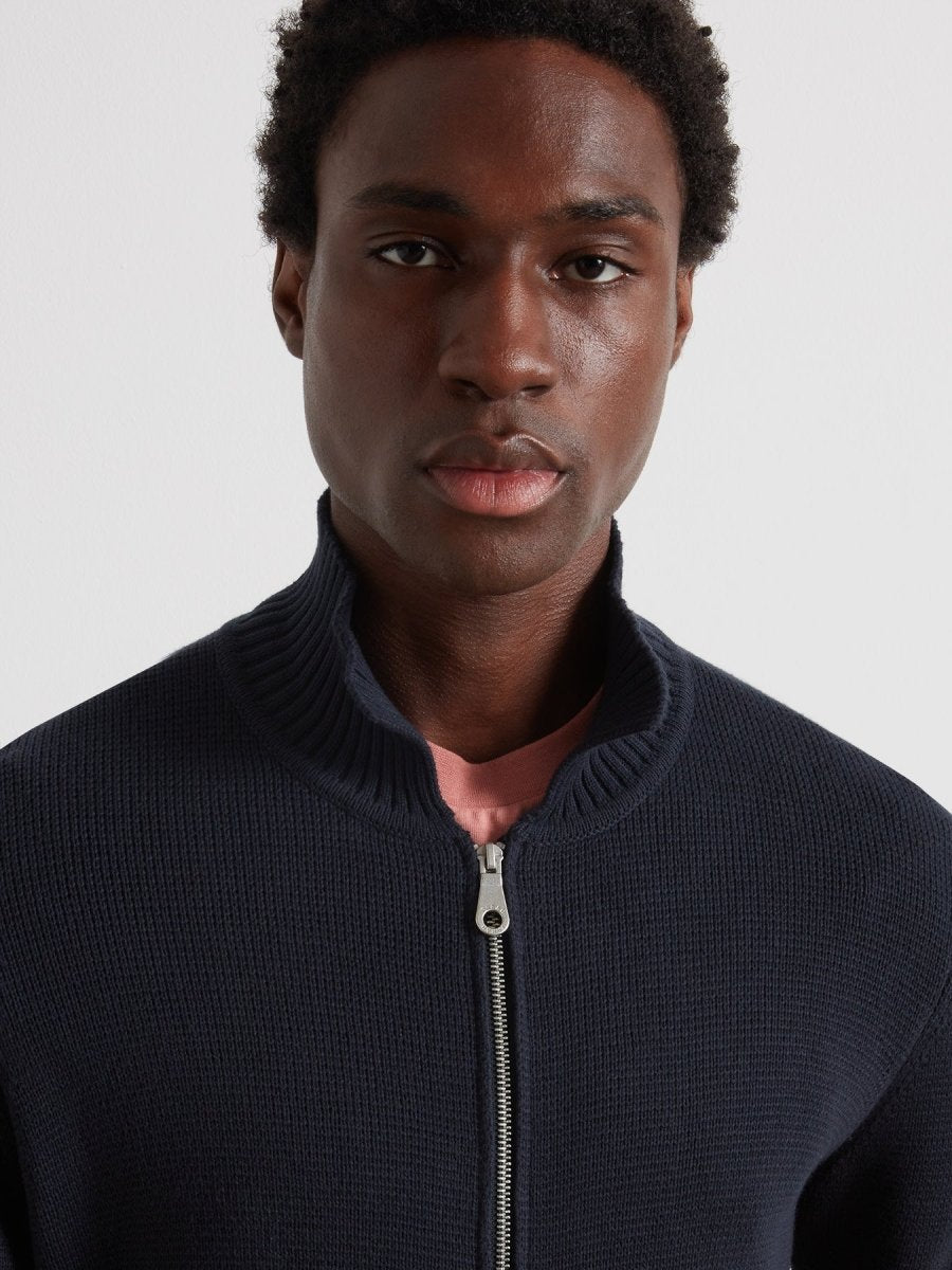 Geller Zipped Cardigan In True Navy - RUTHERFORD & Co