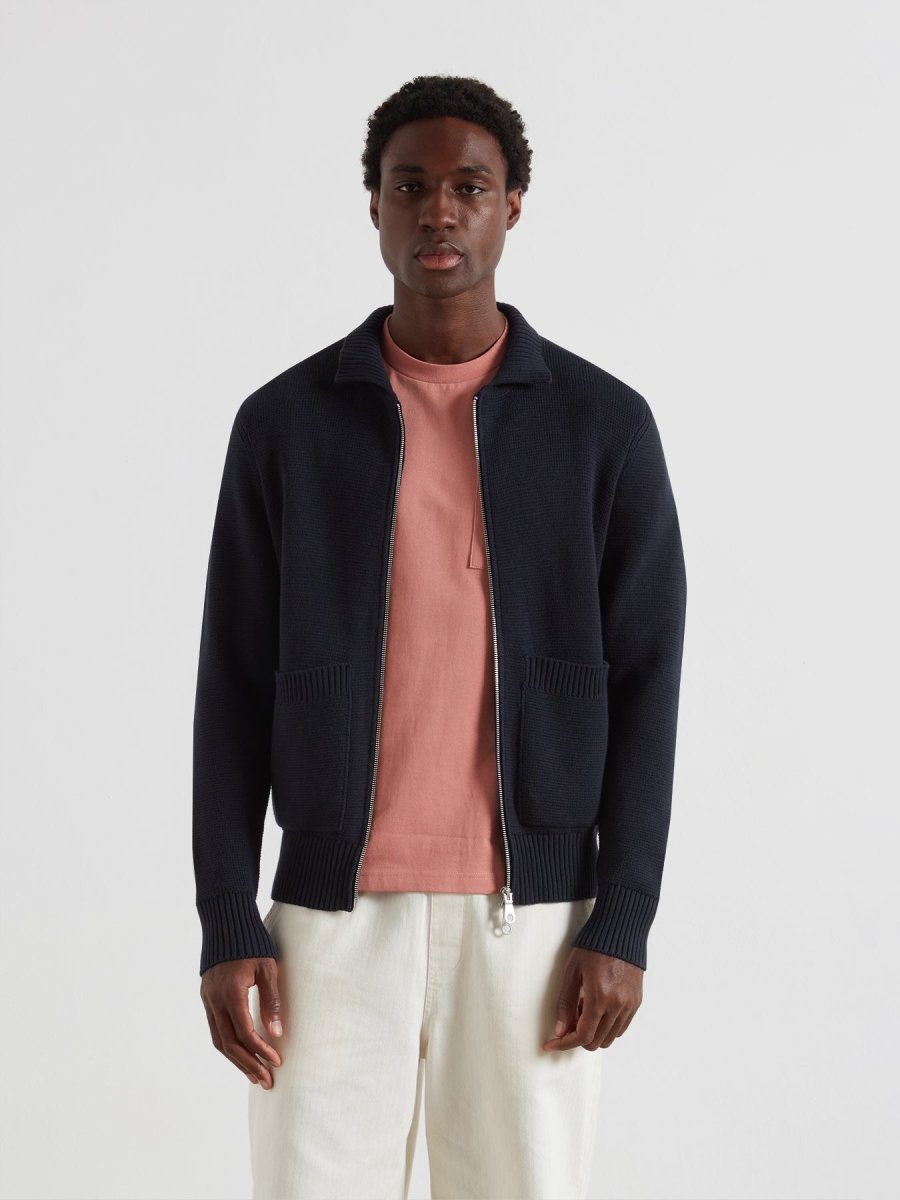 Geller Zipped Cardigan In True Navy - RUTHERFORD & Co