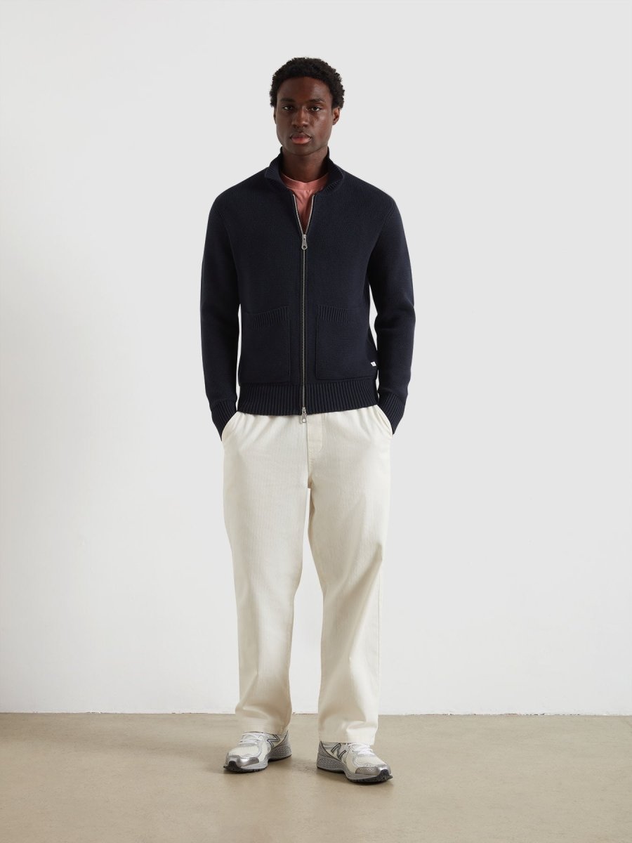 Geller Zipped Cardigan In True Navy - RUTHERFORD & Co
