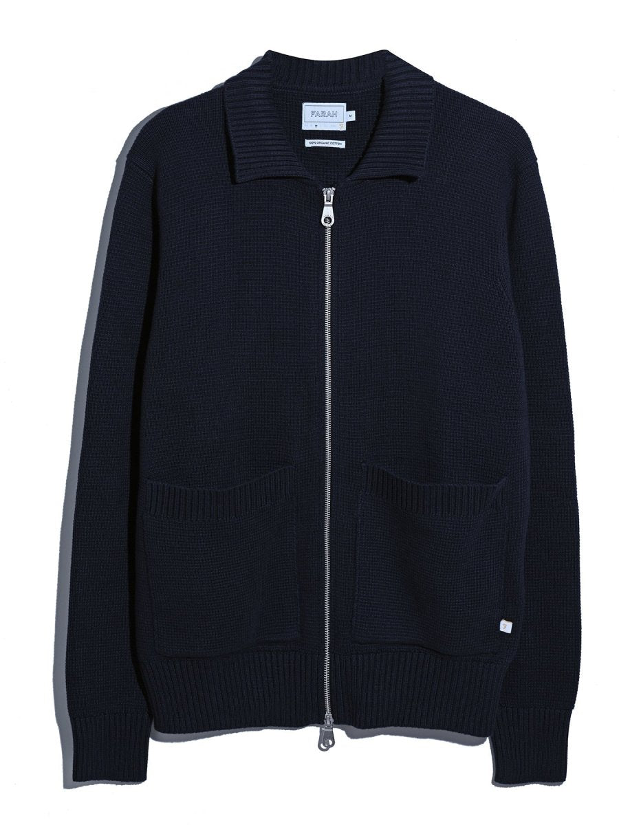 Geller Zipped Cardigan In True Navy - RUTHERFORD & Co