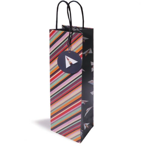 Gift Bag Bottle Paper Planes Stripe - RUTHERFORD & Co