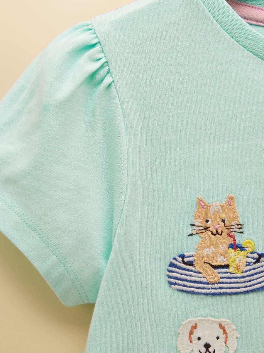 Girls' Astra Blue Applique Cotton T-Shirt - RUTHERFORD & Co