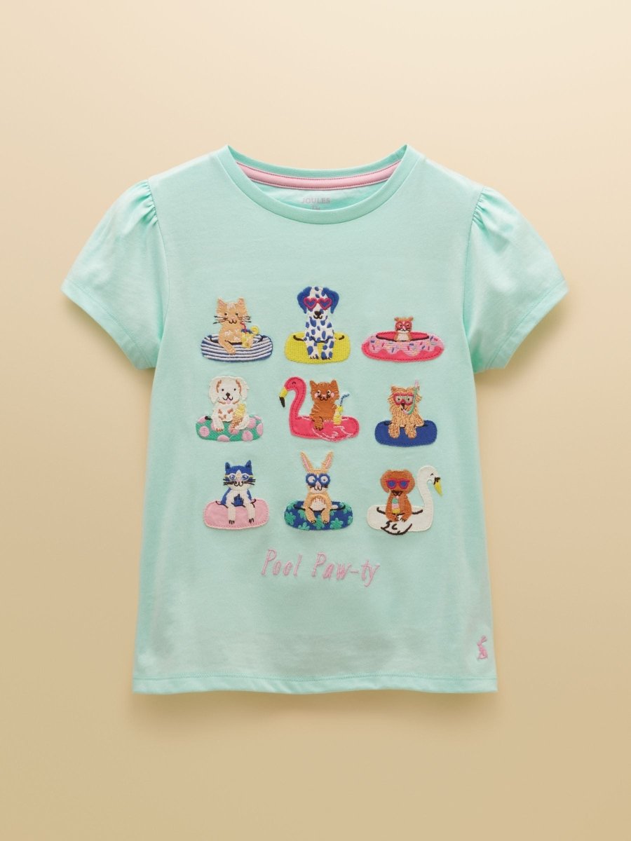 Girls' Astra Blue Applique Cotton T-Shirt - RUTHERFORD & Co