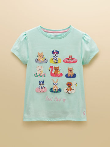 Girls' Astra Blue Applique Cotton T-Shirt - RUTHERFORD & Co