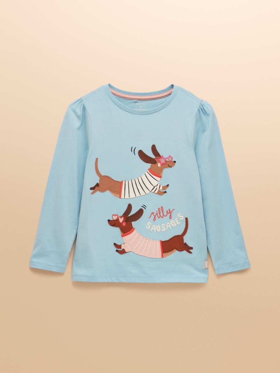 Girls' Ava Blue Applique Long Sleeve Top - RUTHERFORD & Co