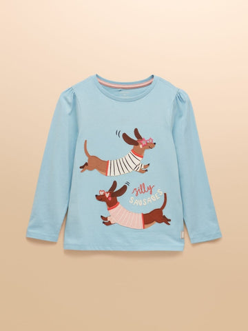 Girls' Ava Blue Applique Long Sleeve Top - RUTHERFORD & Co