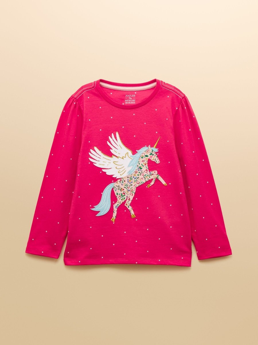 Girls' Ava Bright Pink Applique Long Sleeve Top - RUTHERFORD & Co