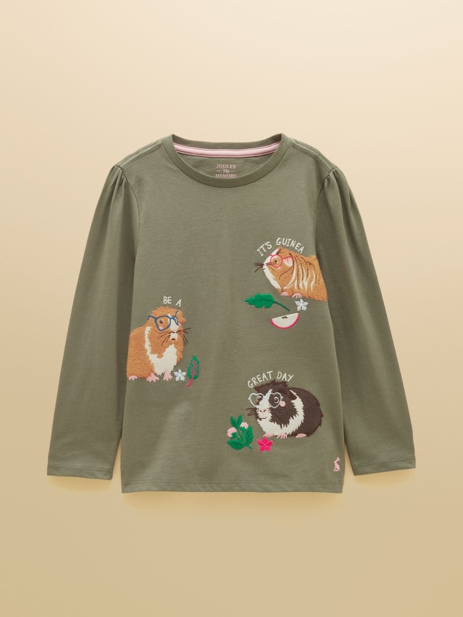 Girls' Ava Khaki Green Applique Long Sleeve Top - RUTHERFORD & Co