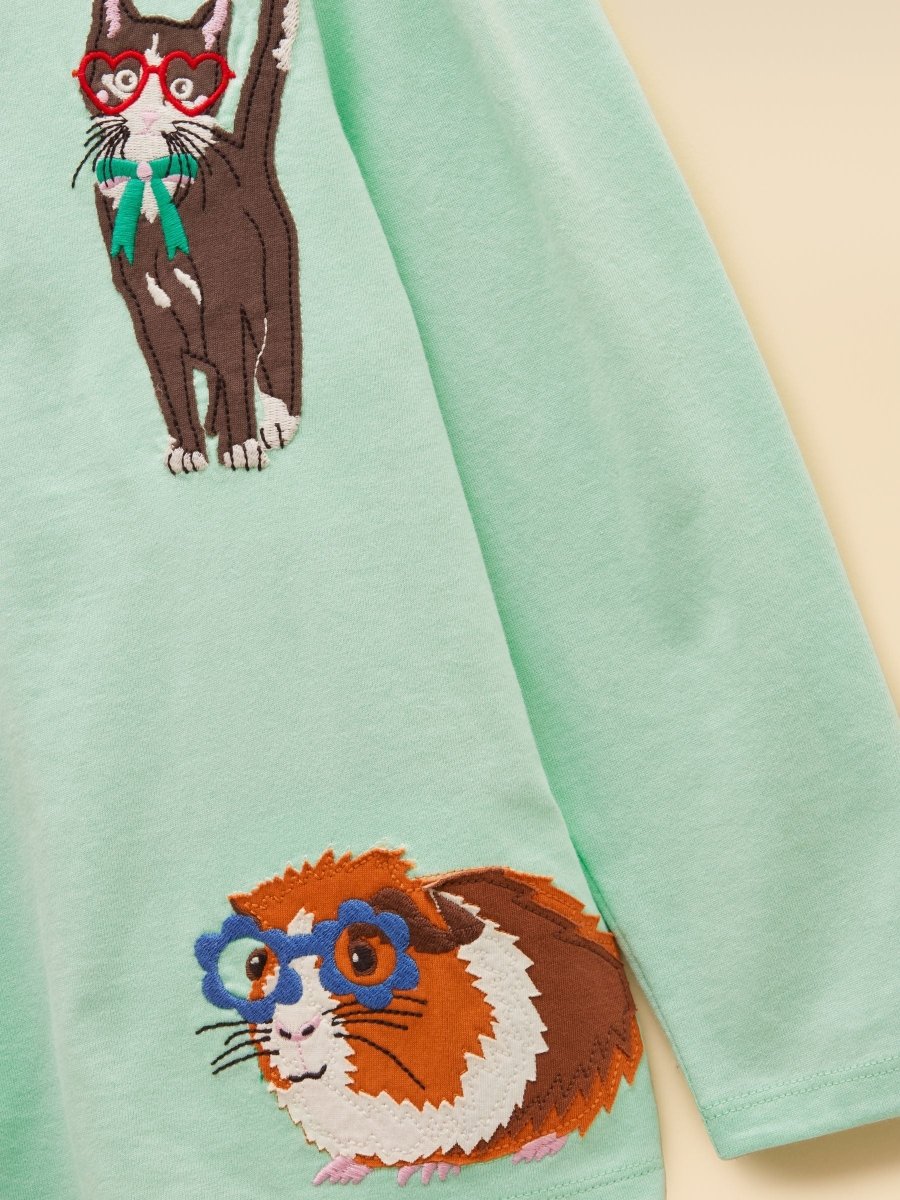 Girls' Ava Mint Green Applique Long Sleeve Top - RUTHERFORD & Co