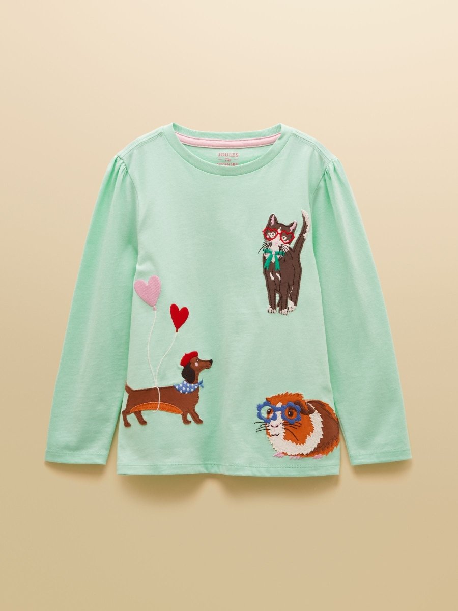 Girls' Ava Mint Green Applique Long Sleeve Top - RUTHERFORD & Co