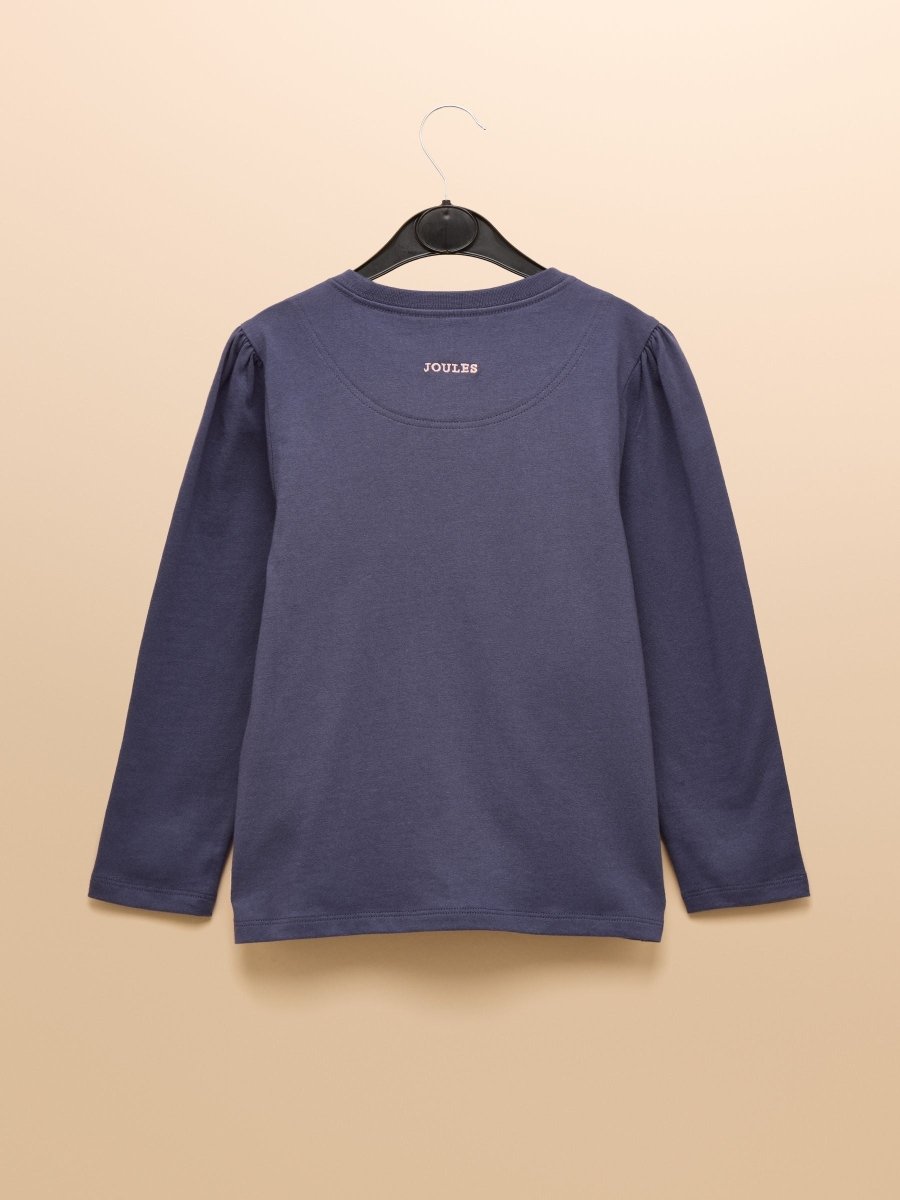 Girls' Ava Navy Blue Applique Long Sleeve Top - RUTHERFORD & Co