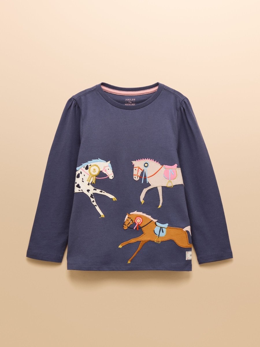 Girls' Ava Navy Blue Applique Long Sleeve Top - RUTHERFORD & Co
