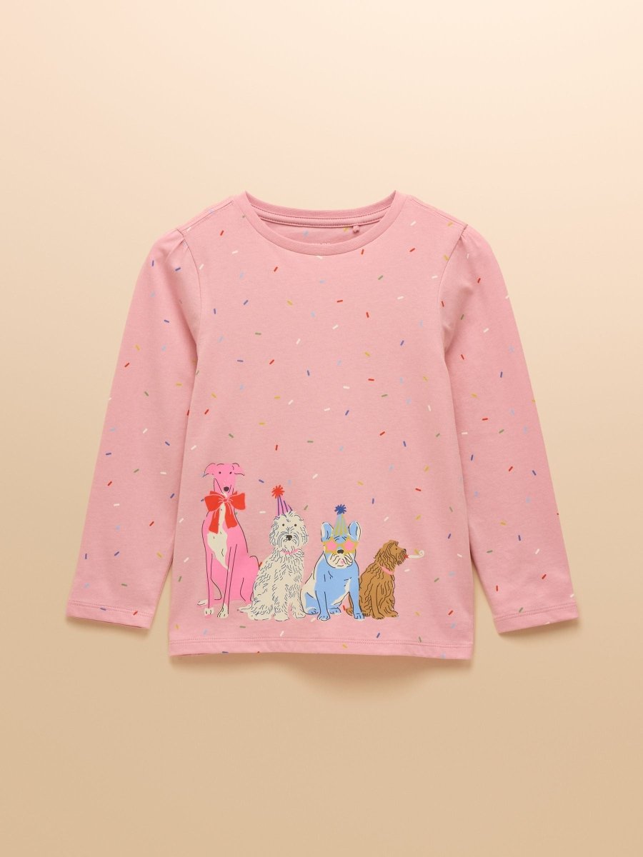 Girls' Ava Pink Screeprint Long Sleeve Top - RUTHERFORD & Co