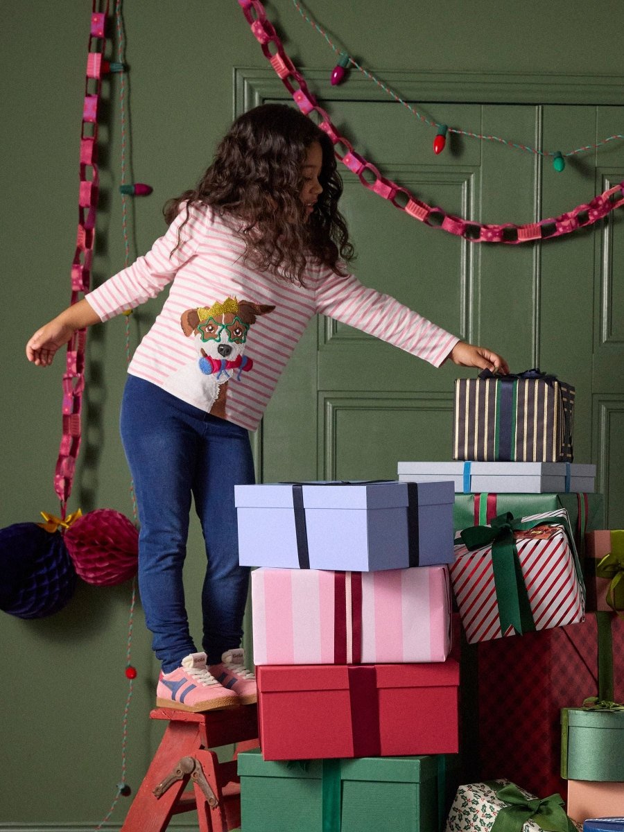 Girls' Ava Pink Stripe Dog Applique Long Sleeve Top - RUTHERFORD & Co