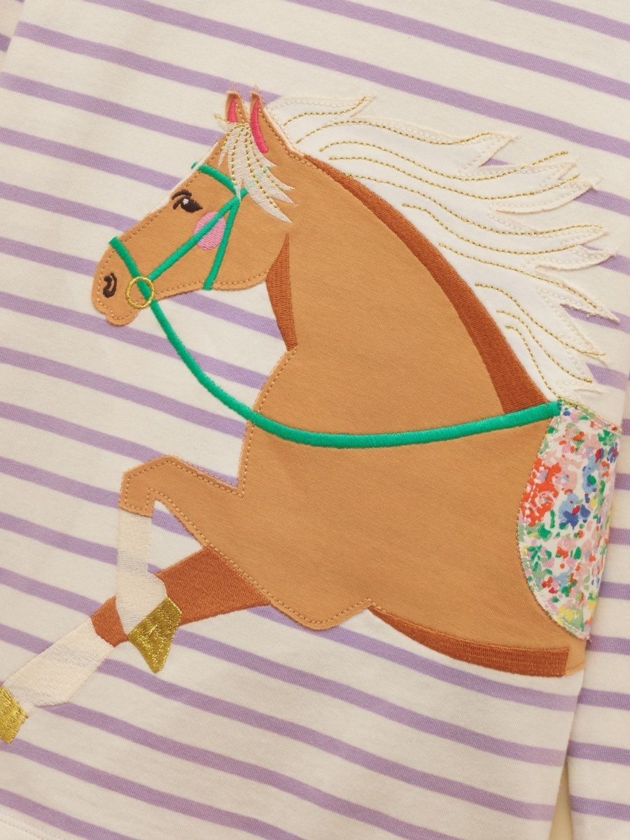 Girls' Ava Purple Horse Applique Long Sleeve Top - RUTHERFORD & Co