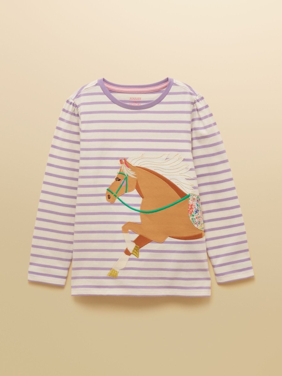 Girls' Ava Purple Horse Applique Long Sleeve Top - RUTHERFORD & Co