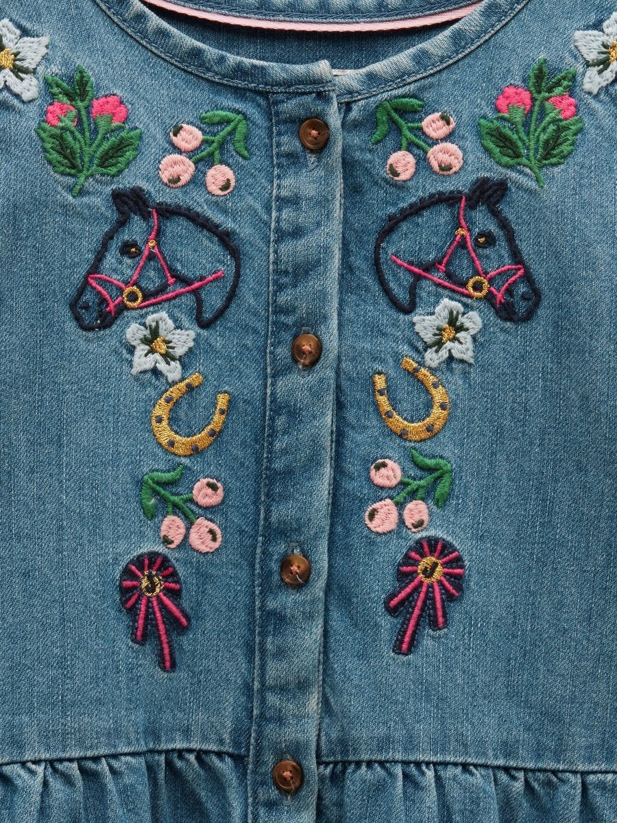Girls' Blair Denim Embroidered Dress - RUTHERFORD & Co