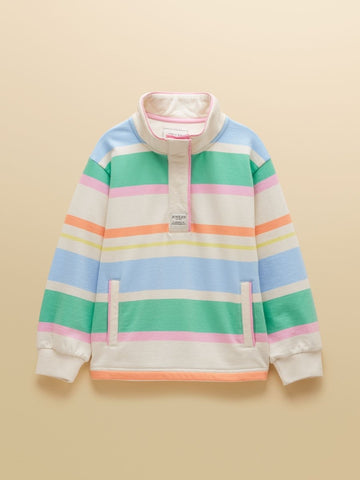 Girls' Burnham White & Multi Striped Funnel Neck Sweatshirt - RUTHERFORD & Co