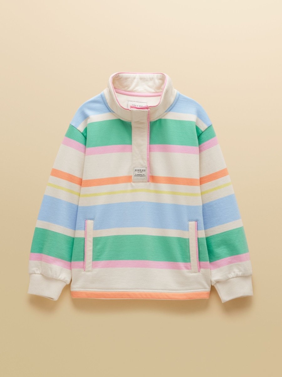 Girls' Burnham White & Multi Striped Funnel Neck Sweatshirt - RUTHERFORD & Co